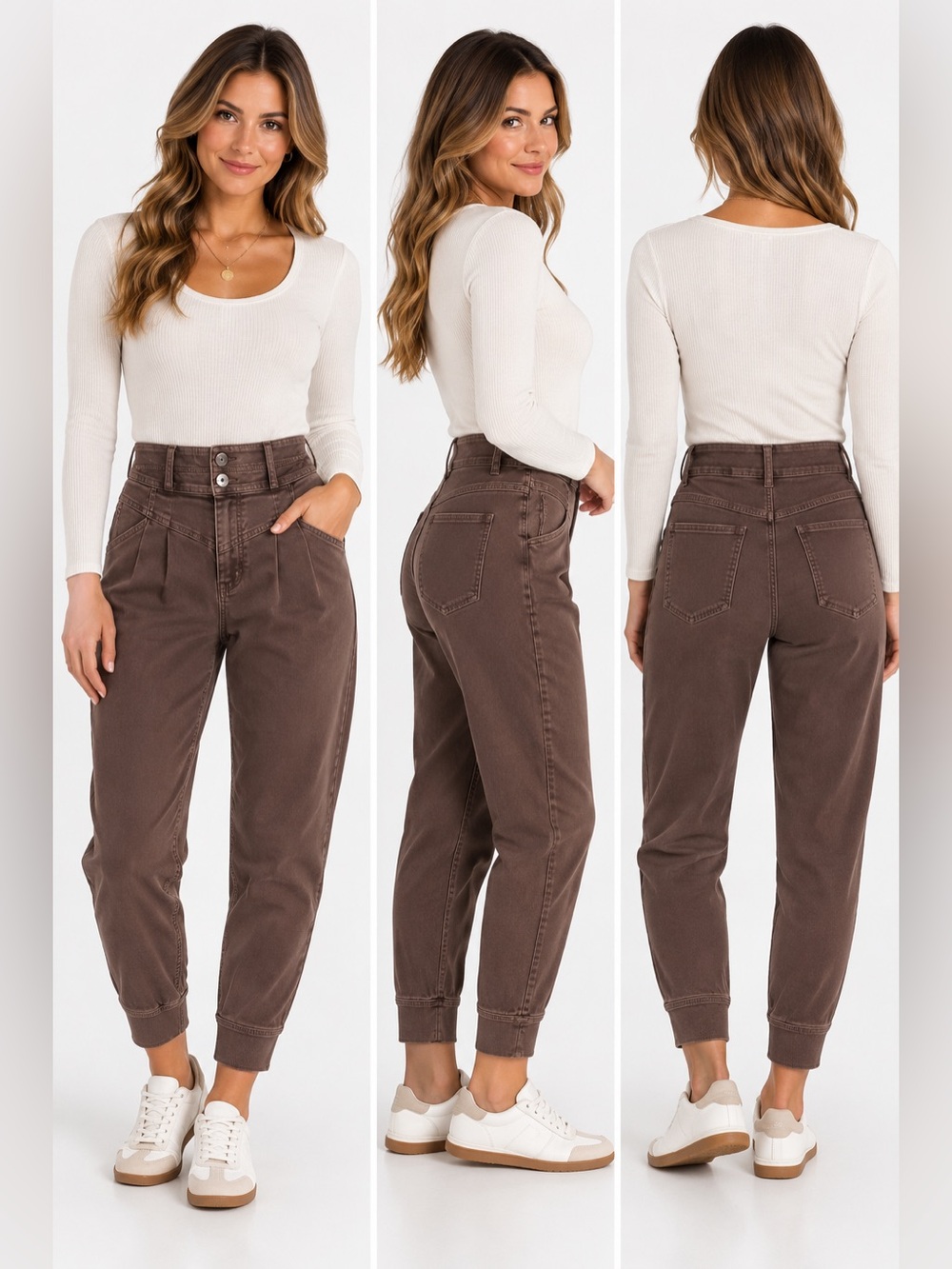 Women’s High-Waist Yoke front Brown denim Jeans